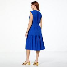 Nina Leonard V-Neck Smocked Waist Pebble Tiered Dress