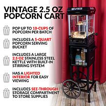 Nostalgia 2.5 oz. Popcorn Cart with 5 qt. Popcorn Bowl in Black