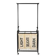 Oceanstar 3 Bag Rolling Laundry Sorter Adjustable Hanging Bar White