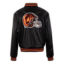 Officially Licensed NFL Sequin Logo Faux Leather Bomber Jacket