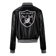 Officially Licensed NFL Sequin Logo Faux Leather Bomber Jacket
