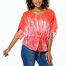 One World Drawstring Waist Short-Sleeve Blouse