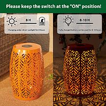 Orange Iron Cutout Leaf Pattern Solar Powered Garden Stool