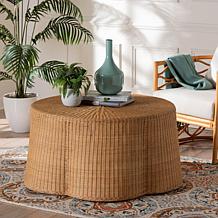 Palm Coffee Table with Woven Rattan and Metal Frame, 39.75" W