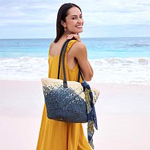 Patricia Nash Calypso Woven Straw Tote with Scarf