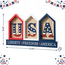 Patriotic Americana Wooden House-Shaped Table Decor