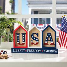 Patriotic Americana Wooden House-Shaped Table Decor