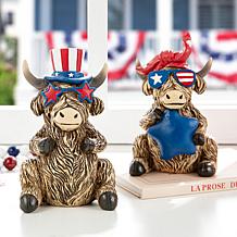 Patriotic/Americana 2-pack Resin Highland Cow Table Décor