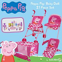 Peppa Pig 21-Piece Doll Play Set with Stroller & Accessories