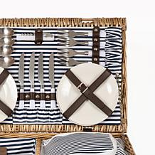 Picnic Time Belmont Basket - Navy Blue & White Stripe