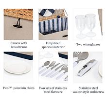 Picnic Time Boardwalk Basket - Beige Canvas with Navy Blue Accents