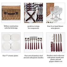 Picnic Time Newbury Basket - Navy Blue & Burgundy Plaid Pattern