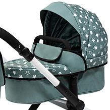 Pram XEO Doll Stroller in Green & White, Adjustable Handle