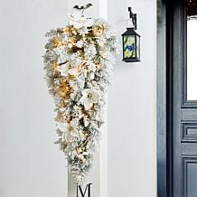 Pre-Lit 3' Snow Flocked Greenery Pine Poinsettia Christmas Teardrop 