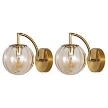 Psylla 2-Pack Smoke Grey Glass & Brass Wall Sconces