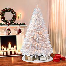 Puleo 7.5 ft. White Noble Fir Artificial Christmas Tree w/600  Lights