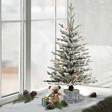 Puleo International 3' Lit Potted Flocked Artificial Christmas Tree
