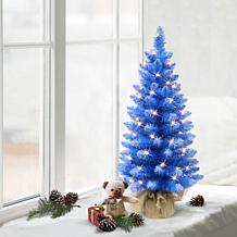 Puleo International 3' Pre-lit Fashion Blue Tree in Burlap
