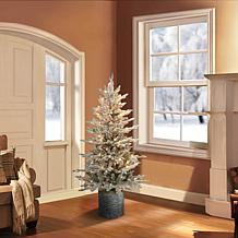 Puleo International 4.5' Pre-Lit Potted Flocked Fir Christmas Tree