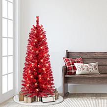 Puleo International 4.5' Pre-lit Red Tinsel Tree