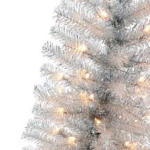 Puleo International 4.5' Pre-lit Silver Tinsel Tree 