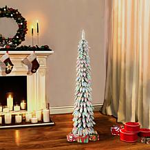 Puleo International 6' Pre-lit Flocked Pencil Tree 100 Colored Lights
