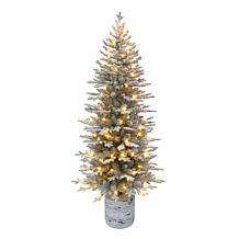 Puleo International 6' Pre-lit Potted Flocked Arctic Fir Pencil Tree