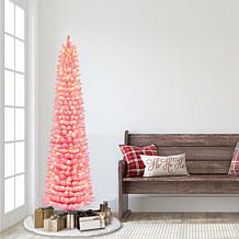 Puleo International 6.5' Pre-lit Flocked Fashion Pink Pencil Tree