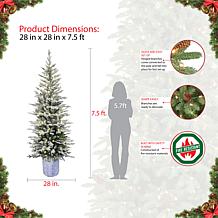 Puleo International 7.5' Lit Potted Flocked Artificial Christmas Tree