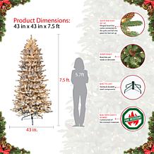 Puleo International 7.5' Pre-Lit Flocked Slim Fir Christmas Tree
