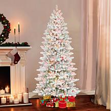 Puleo International 7.5'Lit Flocked Slim Fir Artificial Christmas Tree
