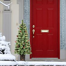 Puleo Intl. Pre-Lit 4.5' Potted Natural Pine Artificial Christmas Tree