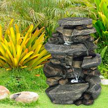 Pure Garden Outdoor Stone Waterfall Water Fountain With LED Lights