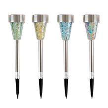 Pure Garden Stainless Solar LED Mosaic Pillar Set of 4