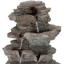 Pure Garden Tiered Tabletop Water Fountain w/ Rock Waterfall & Lights