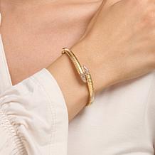 Rarities 0.35ctw Champagne Diamond Bypass-Design Ribbed Cuff Bracelet