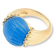 Rarities Blue Chalcedony & Citrine Carved Gold-Plated Ring