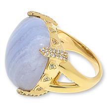 Rarities Blue Lace Agate and White Zircon Gold-Plated Solitaire Ring