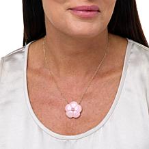 Rarities Carved Pink Opal and Tourmaline Flower Pendant Necklace
