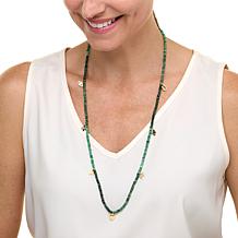 Rarities Emerald Bead 30" Necklace with Gold-Plated Charms