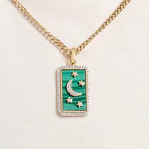Rarities Gold-Plated Malachite and White Zircon Celestial Pendant