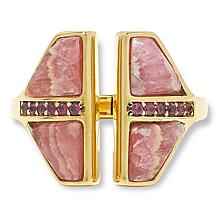 Rarities Gold-Plated Rhodochrosite and Garnet Split-Top Ring
