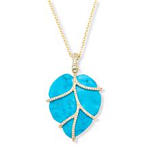 Rarities Gold-Plated Turquoise-Color Magnesite & Zircon Leaf Pendant