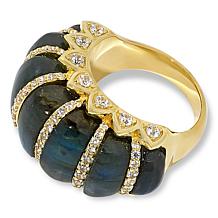 Rarities Labradorite and White Zircon Gold-Plated Ring