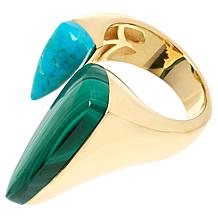 Rarities Malachite and Composite Turquoise Gold-Plated Open Space Ring
