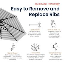 Reflection 9' OneClick Gen2 Black & White Patio Market Umbrella