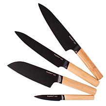 Ron 4-piece Black Knife Set with Wooden Handles