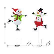 S/2 36"H Metal Christmas Yard Stake Skiing Snowmen