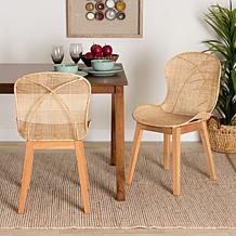 Sabelle Japandi Dining Chair with Rattan Seat and Metal Base