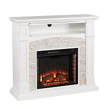 Seneca Electric Media Fireplace - White/Faux Stone